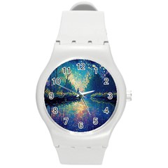 Oil Painting Night Scenery Fantasy Round Plastic Sport Watch (m) by Ravend