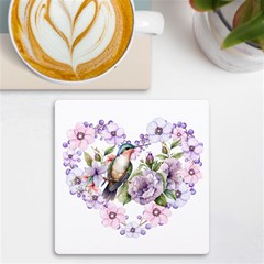 Hummingbird In Floral Heart Uv Print Square Tile Coaster  by augustinet