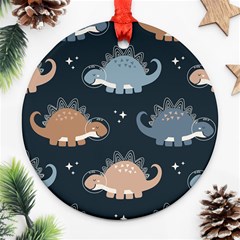 Dino Art Pattern Design Wallpaper Background Ornament (round) by Ravend