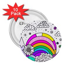 Rainbow Fun Cute Minimal Doodle Drawing Art 2 25  Buttons (10 Pack)  by Ravend