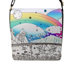 Rainbow Fun Cute Minimal Doodle Drawing Arts Flap Closure Messenger Bag (l) by Ravend