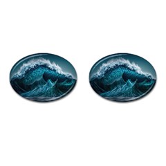 Tsunami Waves Ocean Sea Water Rough Seas 6 Cufflinks (oval) by Ravend