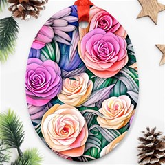 County Charm – Watercolor Flowers Botanical Oval Ornament (two Sides) by GardenOfOphir