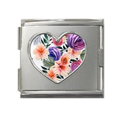 Country-chic Watercolor Flowers Mega Link Heart Italian Charm (18mm) by GardenOfOphir