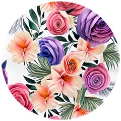 Country-chic Watercolor Flowers Wooden Puzzle Round by GardenOfOphir