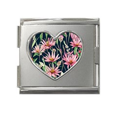 Choice And Creative Watercolor Flowers Mega Link Heart Italian Charm (18mm)