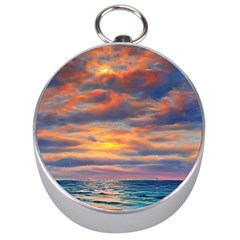 Serene Sunset Over Beach Silver Compasses by GardenOfOphir