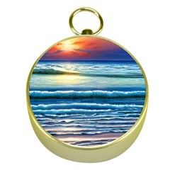 Sunset Beach Waves Gold Compasses by GardenOfOphir