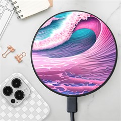 Pink Waves On The Beach Ii Wireless Fast Charger(black) by GardenOfOphir