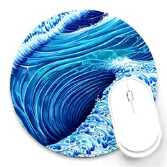 Simple Blue Ocean Wave Round Mousepad by GardenOfOphir