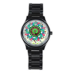 Artistic Pattern Mandala Stainless Steel Round Watch