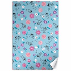 Pink And Blue Floral Wallpaper Canvas 24  X 36 