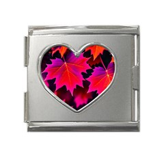 Leaves Purple Autumn Evening Sun Abstract Mega Link Heart Italian Charm (18mm)