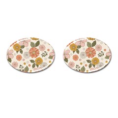 Flower Petals Plants Floral Print Pattern Design Cufflinks (oval) by Ravend