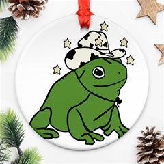 Frog With A Cowboy Hat Ornament (round) by Teevova