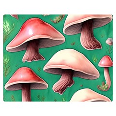 Forest Mushrooms One Side Premium Plush Fleece Blanket (medium)