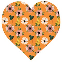 Flower Orange Pattern Floral Wooden Puzzle Heart by Dutashop