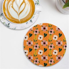 Flower Orange Pattern Floral Uv Print Round Tile Coaster by Dutashop