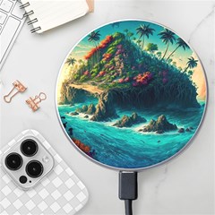 Tropical Island Paradise Ocean Sea Palm Trees Wireless Fast Charger(white) by Pakemis