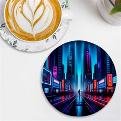 City People Cyberpunk Uv Print Round Tile Coaster