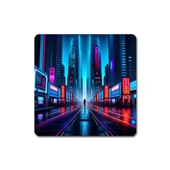 City People Cyberpunk Square Magnet by Jancukart