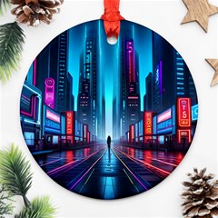 City People Cyberpunk Round Ornament (two Sides)