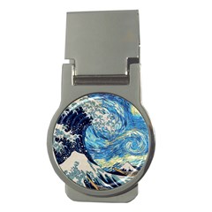 Starry Night Hokusai Vincent Van Gogh The Great Wave Off Kanagawa Money Clips (round)  by Semog4