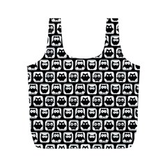 Black And White Owl Pattern Full Print Recycle Bag (m) by GardenOfOphir