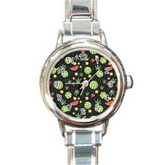 Watermelon Berry Patterns Pattern Round Italian Charm Watch