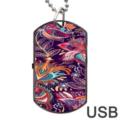 Ornamental Patterns Abstract Flower Pattern Purple Dog Tag Usb Flash (one Side)