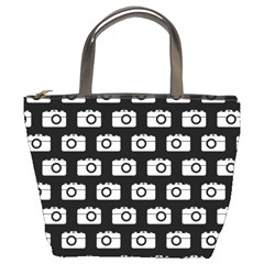 Modern Chic Vector Camera Illustration Pattern Bucket Bag by GardenOfOphir