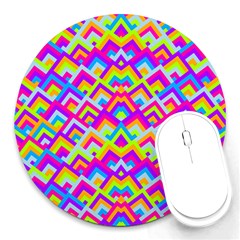 Colorful Trendy Chic Modern Chevron Pattern Round Mousepad by GardenOfOphir