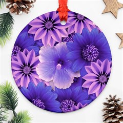 Pattern Floral Flora Flower Flowers Blue Violet Patterns Round Ornament (two Sides)