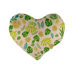 Tropical Leaf Leaves Palm Green Standard 16  Premium Heart Shape Cushions