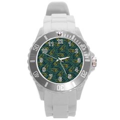 Pattern Abstract Green Texture Round Plastic Sport Watch (l)