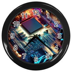 Ai Generated Motherboard City Technology Tech Cpu Wall Clock (black) by Jancukart