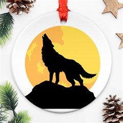 Wolf Wild Animal Night Moon Round Ornament (two Sides) by Semog4