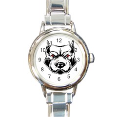 Dog Animal Mammal Bulldog Pet Round Italian Charm Watch by Semog4