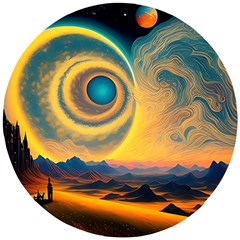 Ai Generated Surrealist Fantasy Dream Moon Space Wooden Puzzle Round by Jancukart