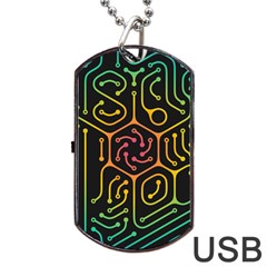 Circuit Hexagonal Geometric Pattern Background Pattern Dog Tag Usb Flash (one Side)