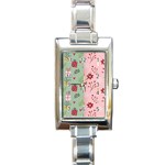 Flat Christmas Pattern Collection Rectangle Italian Charm Watch Front