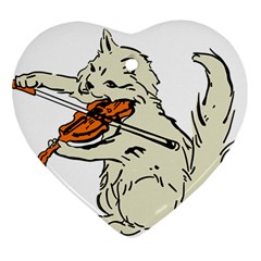 Cat Playing The Violin Art Heart Ornament (two Sides) by oldshool