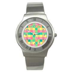 Checkerboard-pastel-squares- Stainless Steel Watch by Semog4