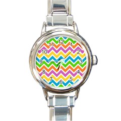 Chevron-pattern-design-texture Round Italian Charm Watch by Semog4