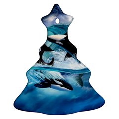 Orca Wave Water Underwater Ornament (christmas Tree)  by Salman4z