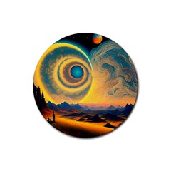 Surrealist Fantasy Dream Moon Space Rubber Round Coaster (4 Pack)