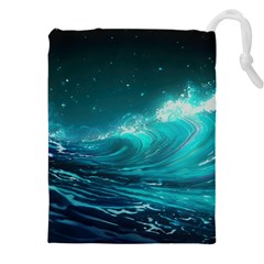 Tsunami Waves Ocean Sea Nautical Nature Water 7 Drawstring Pouch (4xl) by Jancukart