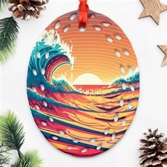 Waves Ocean Sea Tsunami Nautical 6 Ornament (oval Filigree)