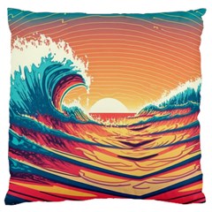 Waves Ocean Sea Tsunami Nautical 6 Large Premium Plush Fleece Cushion Case (one Side)