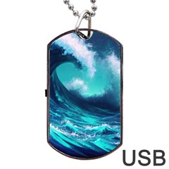 Tsunami Tidal Wave Ocean Waves Sea Nature Water Dog Tag Usb Flash (one Side)